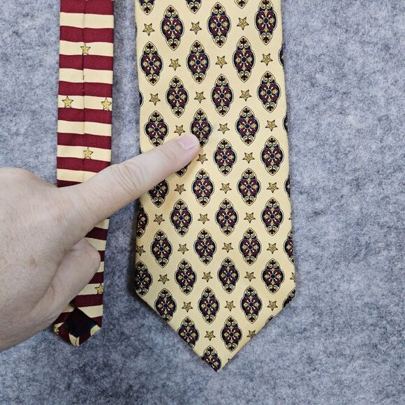 Tommy Hilfiger Necktie Yellow Geometric Crest‎ & Star Print 100% Silk 4x58 FLAWS - Picture 11 of 13